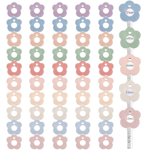 Blulu Farbige Schlüsselabdeckungen, 2,5 cm, mit leeren weißen Karton-Etiketten und transparentem Kunststoffblatt für Hausklassifizierung, verschiedene Morandi-Farben, Blume, 50 Stück von Blulu