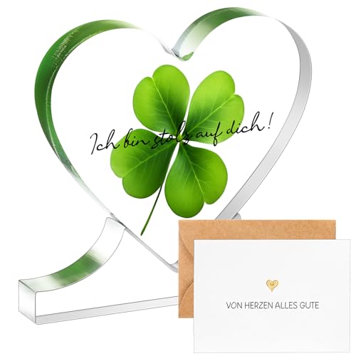 Blulu Viel Glück Geschenke für Kollegen Lehrerin Absolventen Ich Bin Stolz auf Dich Herz Acryl Tischdekoration mit Grußkarte Kleeblatt Glücksbringer Geschenk zu Weihnachten Geburtstag Abitur Blulu Viel Glück Geschenke für Kollegen Lehrerin Absolventen Ich Bin Stolz auf Dich Herz Acryl Tischdekoration mit Grußkarte Kleeblatt Glücksbringer Geschenk zu Weihnachten Geburtstag Abitur von Blulu