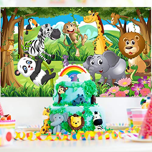 Urwald Thema Party Dekorationen, Extra Große Stoff Geburtstag Party Poster für Urwald Thema Party Zubehör, Urwald Safari Hintergrund Banner, Urwald Tier Foto Stand Hintergrund Banner von Blulu