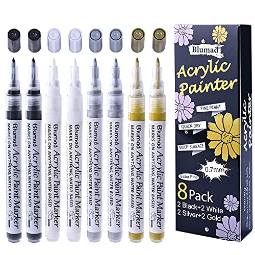 Schwarz Weiß Gold Silber Acryl-Farbstifte, 0,7 mm Matallische Permanentmarker, wasserfest, Steinmalerei-Stifte für Steine, Kieselsteine, Keramik, Holz, Metall, Papier, Glas, Leder, DIY, 8 Stück Schwarz Weiß Gold Silber Acryl-Farbstifte, 0,7 mm Matallische Permanentmarker, wasserfest, Steinmalerei-Stifte für Steine, Kieselsteine, Keramik, Holz, Metall, Papier, Glas, Leder, DIY, 8 Stück von Blumad