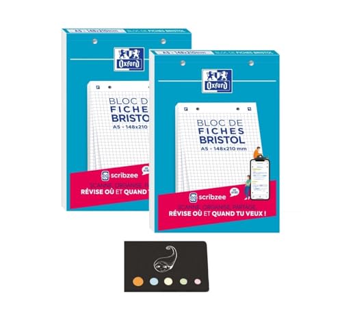 2 Blöcke mit 30 Karteikarten, A5, perforiert, Bristol, weiß, kleine Karos + 1 Index, selbstklebend, Blumie (2 x 30 Blc) von Blumie Shop