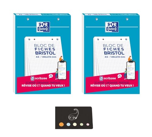 2 Blöcke mit 60 Karteikarten, A5, perforiert, Bristol, weiß, kleine Karos + 1 Index, selbstklebend, Blumie (2 x 60 Blc) von Blumie Shop