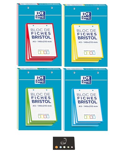 4 Blöcke mit 30 Karteikarten, A5, perforiert, weiß, Rand in kleinen Karos + 1 Index, Blumie (4 Farben) von Blumie Shop