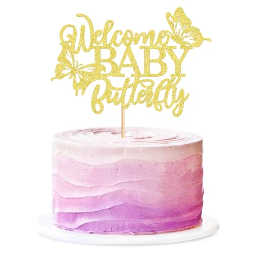 1 x Schmetterlings-Baby-Kuchenaufsatz, Baby-Geburtstagsparty-Dekoration, Babyparty, Jungen und Mädchen, Geburtstagsparty, Kuchendekoration von Blumomon