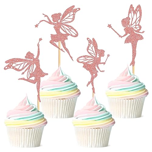 24 Stück Fee Cupcake Topper Blumen Fee Kuchen Topper Picks Mädchen Kuchen Topper Dekoration Feen Geburtstag Kuchen Topper Cupcake Topper für Kindergeburtstag Party Babyparty Dekoration von Blumomon