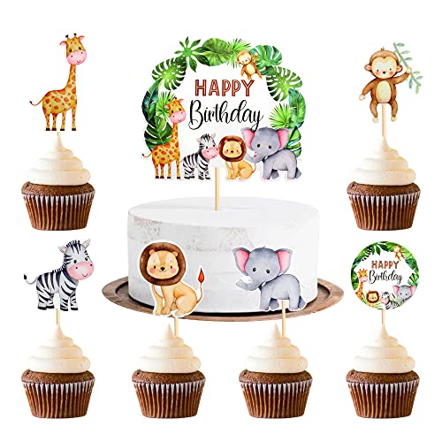 25 Stück Tier-Cupcake-Topper Tier-Geburtstags-Kuchen-Deckel-Dekorationen für Kindergeburtstags-Party-Dekoration Dschungel-Safari-Thema-Party-Zubehör von Blumomon