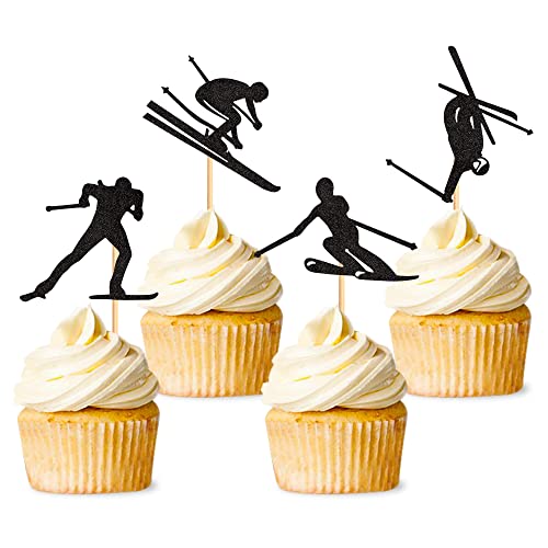 28 Stück Skifahren Cupcake Topper Skifahren Kuchen Topper Sport Kuchen Dekoration für Skifahren Thema Party Dekoration Sport Party Dekoration von Blumomon