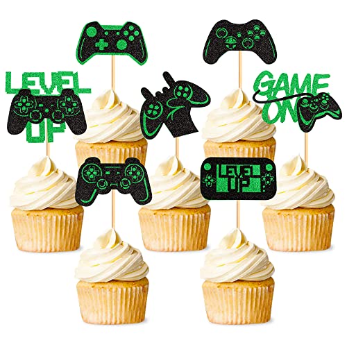28 Stück Videospiel Kuchenaufsatz Gaming Dekoration Level Up Videospiel Cupcake Aufsätze für Spiele Motto Partys Kindergeburtstag Babyparty Party Dekorationen von Blumomon