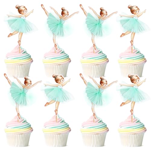 Ballerina-Cupcake-Topper, grünes Ballettmädchen, Cupcake-Topper, Ballett, Cupcake-Dekoration, Picks für Ballerina-Thema, Babyparty, Geburtstagsparty, Kuchendekoration, Zubehör, 24 Stück Ballerina-Cupcake-Topper, grünes Ballettmädchen, Cupcake-Topper, Ballett, Cupcake-Dekoration, Picks für Ballerina-Thema, Babyparty, Geburtstagsparty, Kuchendekoration, Zubehör, 24 Stück von Blumomon