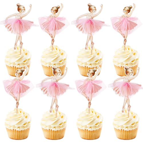 Ballerina-Cupcake-Topper, rosa Ballettmädchen, Cupcake-Topper, Ballett, Cupcake-Dekoration, Picks für Ballerina-Thema, Babyparty, Geburtstagsparty, Kuchendekoration, Zubehör, 24 Stück Ballerina-Cupcake-Topper, rosa Ballettmädchen, Cupcake-Topper, Ballett, Cupcake-Dekoration, Picks für Ballerina-Thema, Babyparty, Geburtstagsparty, Kuchendekoration, Zubehör, 24 Stück von Blumomon