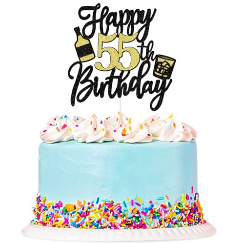 Blumomon 1 Packung "Happy 55th Birthday"-Kuchenaufsatz zum 55. Geburtstag, Kuchendekoration für 55. Geburtstag, Party-Dekoration, Cheer zum 55. Geburtstag von Blumomon