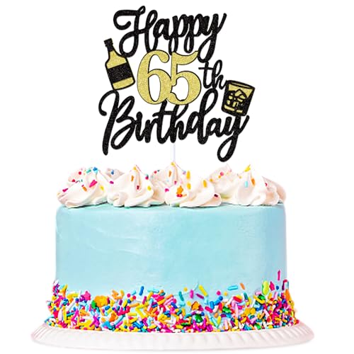 Blumomon 1 Packung Happy 65th Birthday Cake Topper 65th Birthday Cake Topper für Männer, Happy 65 Birthday Cake Decoration for 65th Birthday Party Decorations,Cheer for 65. Birthday von Blumomon