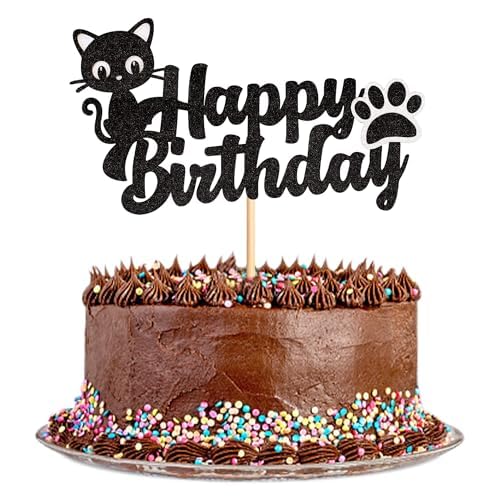 Blumomon 1 Stück Katze, Geburtstag, Kuchendekoration, Schwarz, glänzend, Katze, Miau, Pfotenmotiv, Kuchendekoration, Thema für Haustiere, Thema, Party, Dekoration, Zubehör Blumomon 1 Stück Katze, Geburtstag, Kuchendekoration, Schwarz, glänzend, Katze, Miau, Pfotenmotiv, Kuchendekoration, Thema für Haustiere, Thema, Party, Dekoration, Zubehör von Blumomon