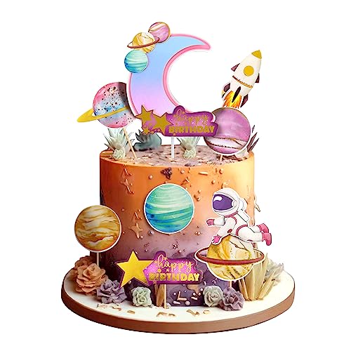 Blumomon 10 Stück Space Cake Topper, Planet Astronaut Erde Cupcake Picks Space Thema Kinder Baby Shower Party oder Geburtstag Party Kuchen Dekorationen von Blumomon
