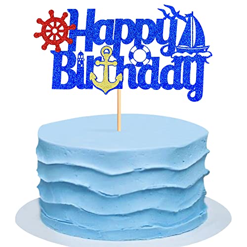 Blumomon 1xnautischer Kuchenaufsatz, Segel-Thema, Happy Birthday, Kuchenaufsatz, Dekorationen, Schiff, nautischer Segeln, Anker, Cupcake-Topper für Ozean, Thema, Geburtstag, Party, Babyparty, Zubehör Blumomon 1xnautischer Kuchenaufsatz, Segel-Thema, Happy Birthday, Kuchenaufsatz, Dekorationen, Schiff, nautischer Segeln, Anker, Cupcake-Topper für Ozean, Thema, Geburtstag, Party, Babyparty, Zubehör von Blumomon