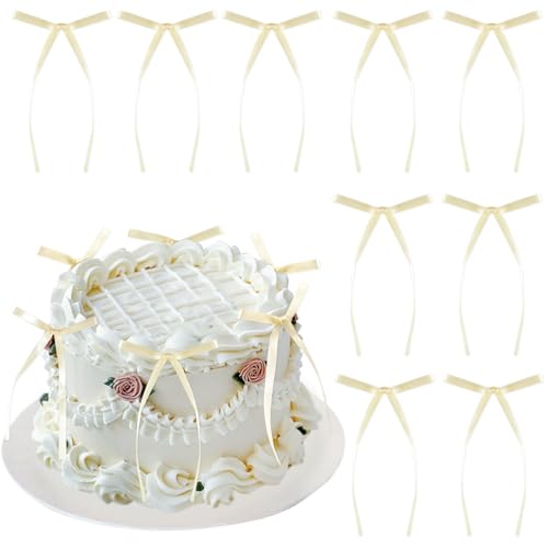 Blumomon 20 Stück beigefarbene Schleifen-Kuchendekorationen für Babyparty, Kuchendekorationen für Kindergeburtstag, Hochzeit, Party, Hochzeitstag, Kuchendekorationen von Blumomon