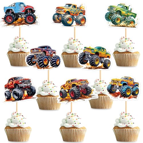 Blumomon 24 Monster Truck Cake Tops Monster Truck Thema Kuchen Dekoration Cupcake Dekoration für Bunte Monster Trucks Geburtstag Baby Party Dekoration Blumomon 24 Monster Truck Cake Tops Monster Truck Thema Kuchen Dekoration Cupcake Dekoration für Bunte Monster Trucks Geburtstag Baby Party Dekoration von Blumomon