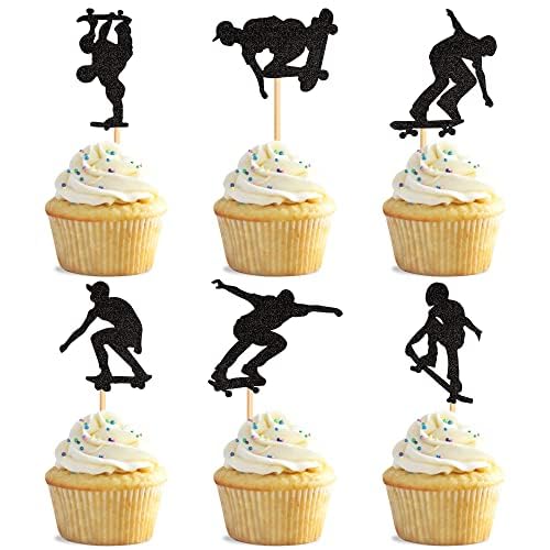 Blumomon 24 Stück Black Glitter Skateboard Cupcakes Sport Skateboard zum Thema Junggesellenabschied Geburtstagsfeier Kuchen Dekorationszubehör Blumomon 24 Stück Black Glitter Skateboard Cupcakes Sport Skateboard zum Thema Junggesellenabschied Geburtstagsfeier Kuchen Dekorationszubehör von Blumomon