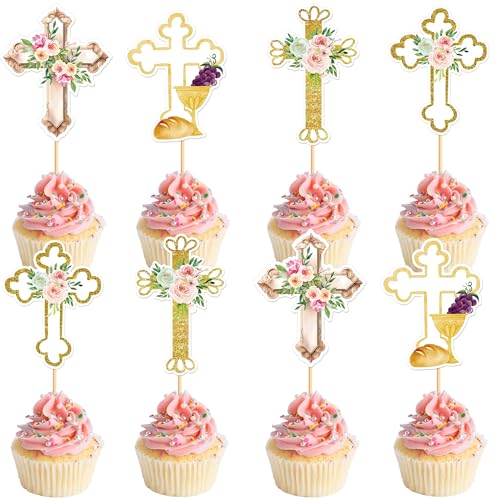 Blumomon 24 Stück Christentum Cupcake Topper Dekoration Farbe Glitter Christian Kreuz Cupcake Dekorationen für Religion Thema Babydusche Party Zubehör Blumomon 24 Stück Christentum Cupcake Topper Dekoration Farbe Glitter Christian Kreuz Cupcake Dekorationen für Religion Thema Babydusche Party Zubehör von Blumomon