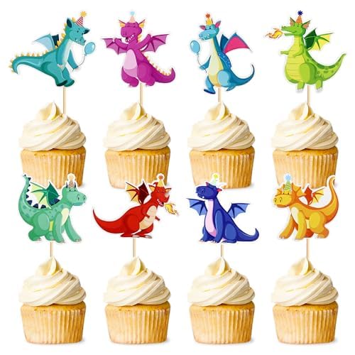 Blumomon 24 Stück Drachenkuchendekoration, Kuchendekoration, Drachen-Thema, Cartoon-Kuchendekoration für Jungen, Babybad Blumomon 24 Stück Drachenkuchendekoration, Kuchendekoration, Drachen-Thema, Cartoon-Kuchendekoration für Jungen, Babybad von Blumomon