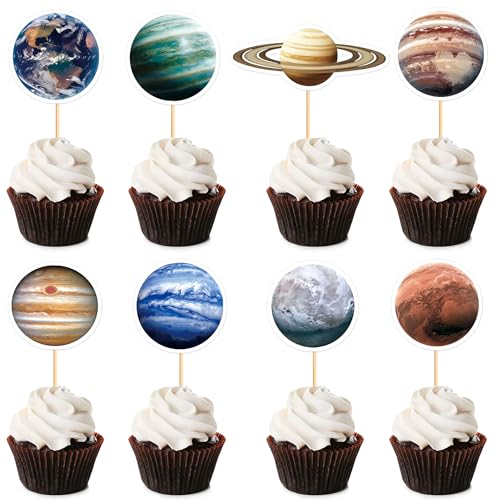 Blumomon 24 Stück Galaktischer Planet Cupcake Topper Astronomie Party Cupcake Toppers Geeignet Für AstronomieThemen Party Dekorationen von Blumomon