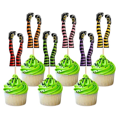 Blumomon 24 Stück Halloween Cupcake Dekorationen Hexenbein Füße Cupcake Toppers Witch Boot Kuchen Deko Happy Halloween Anforderungen Für Geburtstagsparty Gefälligkeiten Zubehör von Blumomon
