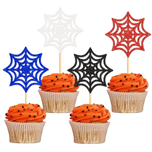 Blumomon 24 Stück Halloween Cupcake Top Spinnennetz Cupcake Dekoration Glückliche Halloween Anforderungen Geburtstagsparty Wünsche Zubehör von Blumomon