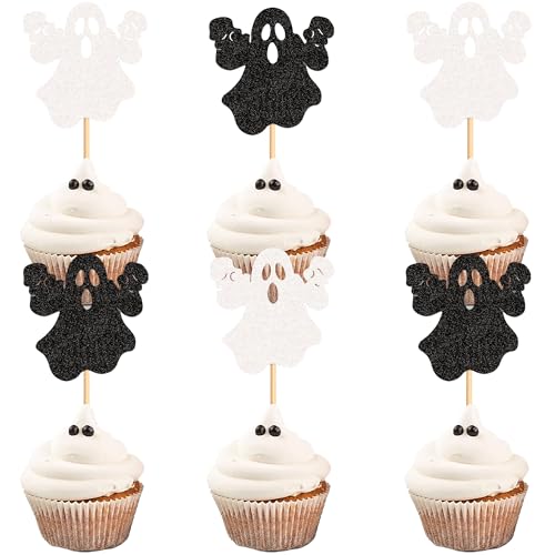 Blumomon 24 Stück Halloween Geister Kuchen Dekoration Geburtstagsfeier Baby Duschparty Cartoon Gespenst Tortenaufsatz Kuchen Halloween Party Dekoration von Blumomon