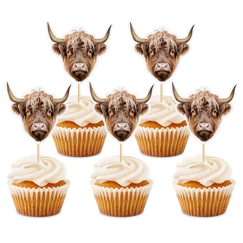 Blumomon 24 Stück Hochlandrind Cupcake Topper Dschungel Safari Tiere Kuchen Dekoration Tiere Figur Kuchen Topper Picks für Babyparty Kindergeburtstag Party Supplie von Blumomon