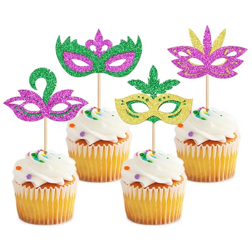 Blumomon 24 Stück Karneval Kuchen Dekoration Karneval Cupcake Topper Karneval Umzug Dekoration Karneval Masken Cupcake Topper Zirkus Dekorationen Zirkus Cupcake Topper von Blumomon