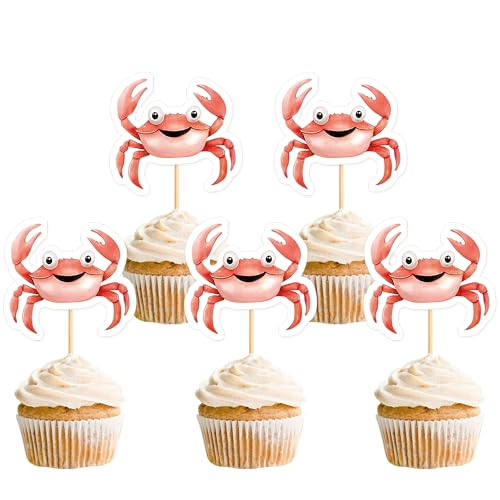 Blumomon 24 Stück Krabben Cupcake Topper Geburtstagstorte Topper Unter dem Meer Party Supplies Kuchen Dekoration Blumomon 24 Stück Krabben Cupcake Topper Geburtstagstorte Topper Unter dem Meer Party Supplies Kuchen Dekoration von Blumomon