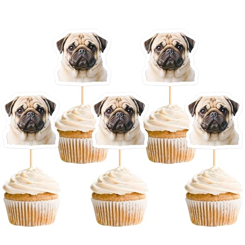 Blumomon 24 Stück Pug Cupcake Topper Hund Geburtstags Kuchen Deckel Hund Themen Party Dekorationen Blumomon 24 Stück Pug Cupcake Topper Hund Geburtstags Kuchen Deckel Hund Themen Party Dekorationen von Blumomon