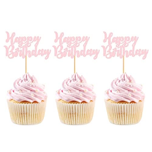 Blumomon 24 Stück Rosa Kuchendekoration, Happy Birthday, Dekoration, Kuchen, Pailletten, Geburtstagskuchen, verschiedene Geburtstagsfeiern von Blumomon