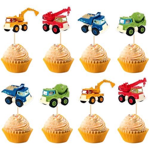 Blumomon 24 Stück Spielzeugauto Kuchen Dekorationen Bagger der Kinder Ingenieurfahrzeug der Kinder Kuchen Dekor für Kinder Jungen Mädchen Geburtstag Party Supplies von Blumomon