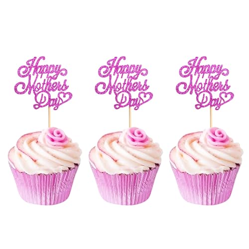 Blumomon 24 Stück Violett Glitzer Happy Mothers Day Cupcake Topper Beste Mama Kuchendeko Mutter Cupcake Topper für Muttertag Party Kuchendeko von Blumomon