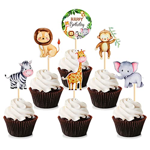 Blumomon Cupcake-Topper mit Dschungel-Safari-Tiermotiven, Happy Birthday, Kuchendekoration für Kinder, wilder Dschungel-Tier-Thema, Partyzubehör, Feiern, Partys, Events, Babypartys, Partyzubehör, 24 Blumomon Cupcake-Topper mit Dschungel-Safari-Tiermotiven, Happy Birthday, Kuchendekoration für Kinder, wilder Dschungel-Tier-Thema, Partyzubehör, Feiern, Partys, Events, Babypartys, Partyzubehör, 24 von Blumomon