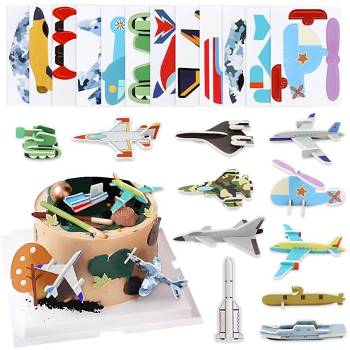 Blumomon 25 Stück DIY Puzzle Flugzeug Kuchen Topper Kinder Geburtstag Party Jungen und Mädchen Geburtstag Babyparty Dekoration Flugzeug Thema Kuchen Dekoration Supplies Beidseitig von Blumomon