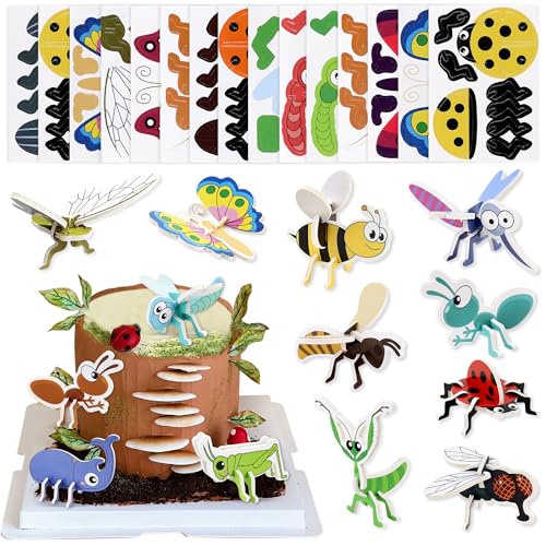 Blumomon 25 Stück DIY Puzzle Insekt Kuchen Topper Kinder Geburtstag Party Jungen und Mädchen Geburtstag Babyparty Dekoration Insekt Thema Kuchen Dekoration Supplies Beidseitig von Blumomon