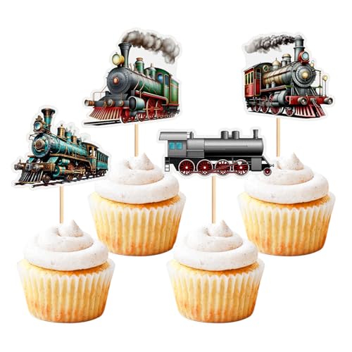 Blumomon 28 Stück Kuchendekoration, Zugkuchenaufsatz, Retro, Cupcake-Topper, Dekoration für Party, Zug, Kinder, Geburtstag, Baby, Dusche, Partyzubehör von Blumomon