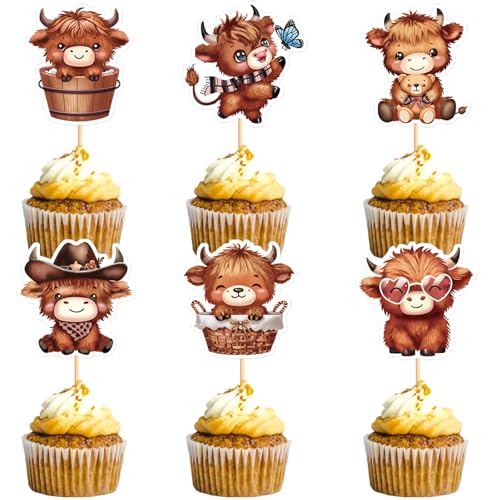 Blumomon 30 Stück Highland Cow Cupcake Toppers Dekorationen Highland Cow Cupcake Picks Babydusche Highland Cattle Dekorationen für Geburtstagsfeier Zubehör Blumomon 30 Stück Highland Cow Cupcake Toppers Dekorationen Highland Cow Cupcake Picks Babydusche Highland Cattle Dekorationen für Geburtstagsfeier Zubehör von Blumomon