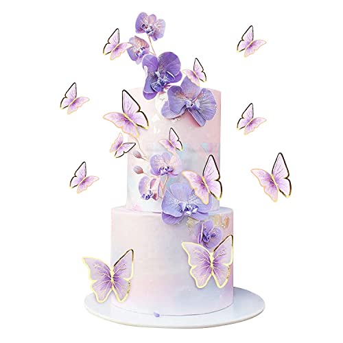 Blumomon 30 Stück lebendige 3D-Schmetterling-Dekorationen in lila goldfarbenen Rändern in verschiedenen Größen, Schmetterling-Cupcake-Picks für Mädchen und Damen, für die Wand, Essen Blumomon 30 Stück lebendige 3D-Schmetterling-Dekorationen in lila goldfarbenen Rändern in verschiedenen Größen, Schmetterling-Cupcake-Picks für Mädchen und Damen, für die Wand, Essen von Blumomon