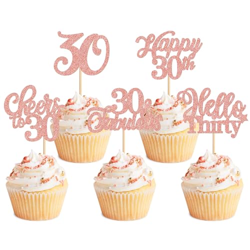 Blumomon 30 Stück rotgoldene Cupcake-Topper zum 30. Geburtstag, Happy 30, Cupcake-Topper, Cheers to 30, fabelhafte Kuchendekoration für 30. Geburtstag, Party-Dekoration, 30. Jahrestag Blumomon 30 Stück rotgoldene Cupcake-Topper zum 30. Geburtstag, Happy 30, Cupcake-Topper, Cheers to 30, fabelhafte Kuchendekoration für 30. Geburtstag, Party-Dekoration, 30. Jahrestag von Blumomon