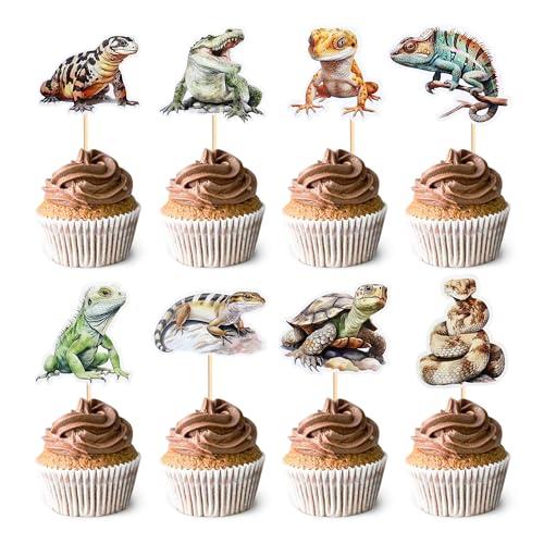Blumomon 32 Stück Reptilien-Cupcake-Topper für den Außenbereich, Reptilien-Party-Kuchendekorationen, Eidechsen, Schlangen, Schildkröten, Reptilien-Thema, Babyparty, Geburtstagsparty, Blumomon 32 Stück Reptilien-Cupcake-Topper für den Außenbereich, Reptilien-Party-Kuchendekorationen, Eidechsen, Schlangen, Schildkröten, Reptilien-Thema, Babyparty, Geburtstagsparty, von Blumomon