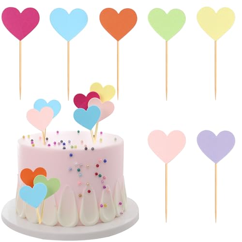 Blumomon 35 Stück Herz-Cupcake-Aufsätze, bunte Picks, Kindergeburtstagskuchendekorationen, Hochzeitsparty, Brautparty, Babyparty, Dekorationen von Blumomon