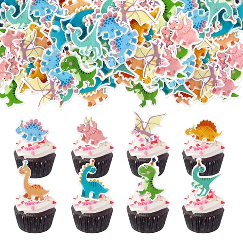 Blumomon 40 Stück Essbar Dinosaurier Cake Topper Dinosaurier-Thema Essbar Tortendeko Essbar Kuchendekoration für Baby Shower von Blumomon