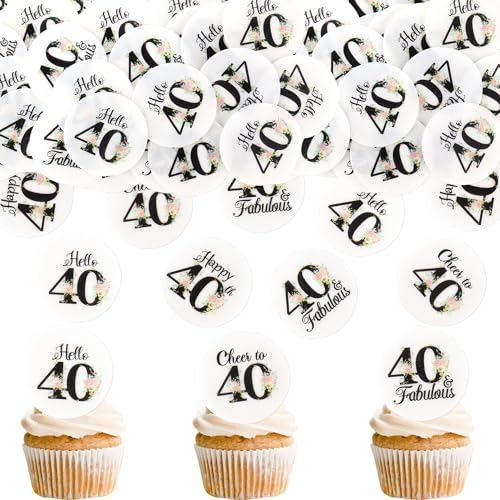 Blumomon 40 Stück Essbare 40th Happy Birthday Cupcake Toppers Cheers to 40 Fabelhafte Kuchen Dekoration 40th Geburtstag Party Dekoration Essbare Tortendekoration zum 40 Geburtstag von Blumomon