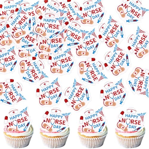 Blumomon 40 Stück Essbare Cupcake Topper Tag der Krankenschwester Kuchen Deko Krankenschwester Themed Party Dekoration Krankenschwester Periphere Aktivitäten Dekoration von Blumomon