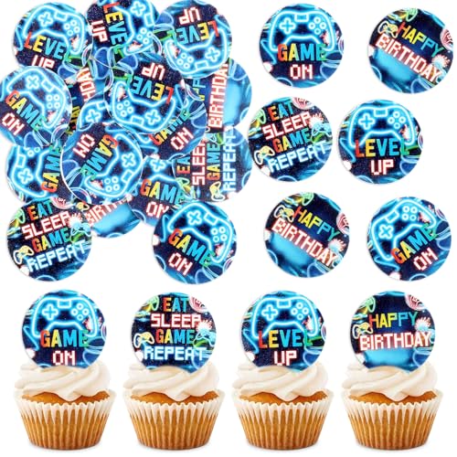 Blumomon 40 Stück Essbare Kuchen Dekoration Videospiel Kuchen aufsatz Gaming Dekoration Level Up Videospiel Cupcake topper von Blumomon