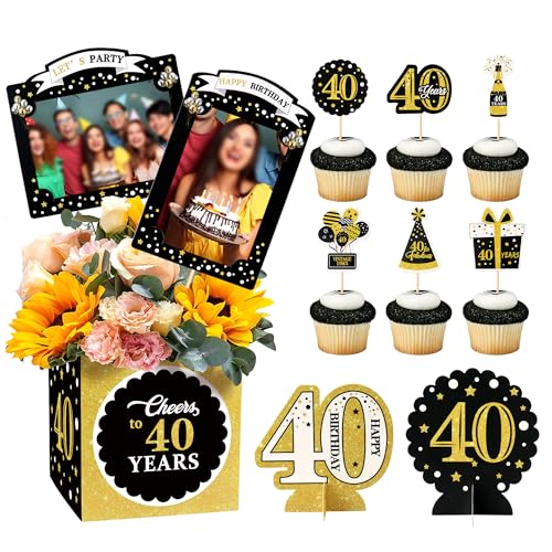 Blumomon 40 Stück Glückliche 40th Geburtstag Kuchenaufsätze Tischdekorationen Prost auf 40. Geburtstag Fotowand Pick Partybedarf von Blumomon