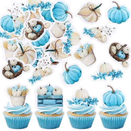 Blumomon 40Stück Essbares Geschlecht offenbart Kuchen Top Essbares Kürbis Kuchen Dekoration Blau Baby Dusche Party Dekorationen Zubehör von Blumomon